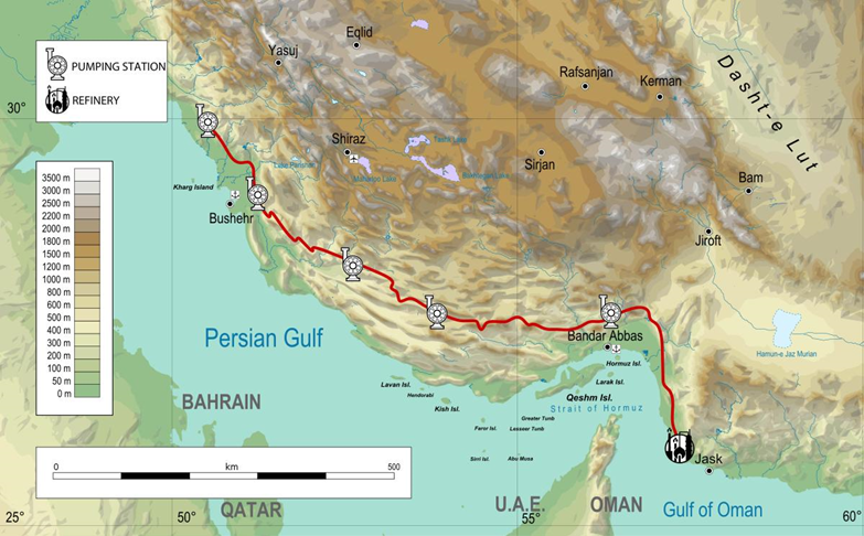 خط لولهٔ گوره–جاسک و پایانهٔ صادراتی در ساحل دریای عمان.