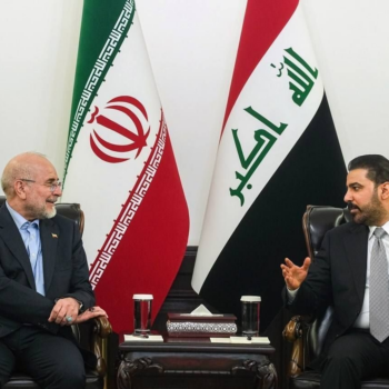 علی زیدی، نخست‌وزیر عراق، و محمدباقر قالیباف، رئیس مجلس اسلامی ایران